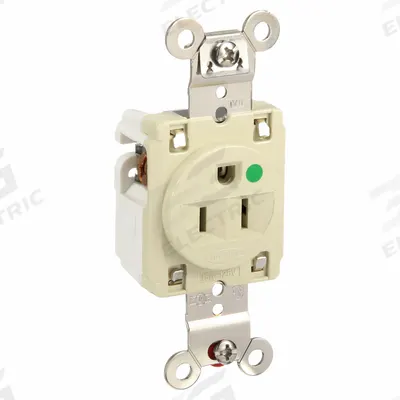 HUBBELL Receptacle: Hospital Grade Fed. Spec., Single, 5-15R, Ivory, 125V AC, 15 A - General Purpose Receptacles