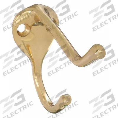 APPROVED VENDOR Coat Hook: Screw, 25 lb Wt Capacity, 2 Points per Hook, Gold, 3 in Projection - Mounted Coat & Garment Hooks