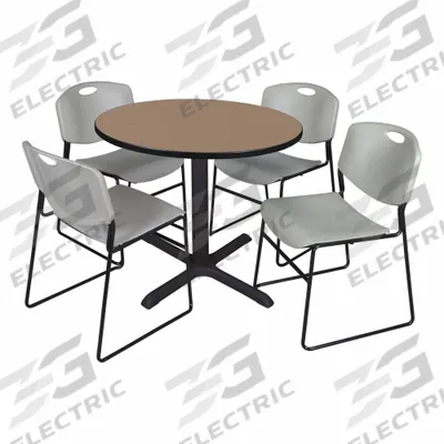CAIN Cafe/Breakroom Table: Laminate, Oak, 29 in Overall Ht - Max, Circle, Black - Movable Table & Chair Kits