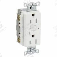 BRYANT GFCI Receptacle: Duplex, 5-15, White, GFCI, 125V AC, 15 A, 2 Pole / 3 Wire (MPN GFT15W)