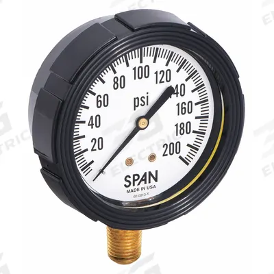 SPAN Pressure Gauge with Internal Seal: 0 psi to 200 psi, LFS-210, 2 1/2 in Dial - Dial Pressure Gauges with Freeze- & Clog-Resistant Internal Seal