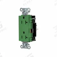 HUBBELL Receptacle: Decorator Duplex, 5-20, Green, 125V AC, 20 A, 2 Pole / 3 Wire (MPN HBL2162STGN)