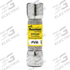 Solar Fuse: PVM Series, Fast-Acting, 10 A, 600 V DC (MPN PVM-10). Key specifications — Series: PVM; Brand: BUSSMANN.