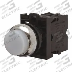 EATON Extended Push Button: 22 mm Mounting Size, Non-Metallic, Maintained (MPN M22-DRLH-W). Key specifications — Brand: EATON; Action: Maintained; Series: M22; Push Button Material Type: Non-Metallic.