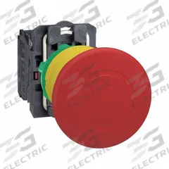 SCHNEIDER Emergency Stop Push Button: Non-Illuminated, Mushroom Head Profile, Non-Metallic, 22 mm (MPN XB5AT842). Key specifications — Brand: SCHNEIDER; Action: Maintained; Series: XB5; Push Button Material Type: Non-Metallic.