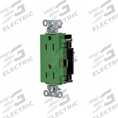 HUBBELL Receptacle: Decorator Duplex, 5-15, Green, 125V AC, 15 A - General Purpose Receptacles