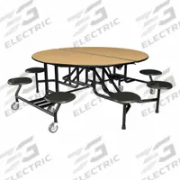 PALMER HAMILTON Cafeteria Table: Fusion Maple, Stool Seat, 29 in Overall Ht, 79 in Overall Lg, Lava (MPN 59T122960RD-S8-FBL). Key specifications — Tabletop Structural Material: Industrial Grade High Pressure Laminate with Particleboard Core; Tabletop Surface Material: Laminate.
