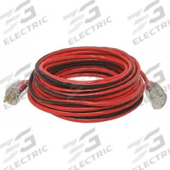 SOUTHWIRE Extension Cord: Outdoor Use, 100 ft Lg, Outlet, 5-15P, 14/3, SJTW, Black/Red, 13 A Current (MPN 541909). Key specifications — Brand: SOUTHWIRE; Temperature Rating: -40° to 140°F; NEMA Plug Configuration: 5-15P.