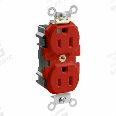 LEVITON Straight Blade Duplex Receptacle: Hospital Grade, Duplex, 5-15R, Red, 125V AC - General Purpose Receptacles