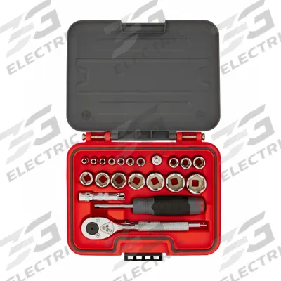 PROTO Socket Set: 1/4 in, 3/8 in Drive, 22 Piece, SAE - SAE Socket Sets with Drive Tools