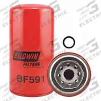 BALDWIN FILTERS Fuel Filter: Spin-On, 3 11/16 in Outside Dia, 15/16"-16 Thread Size, Cellulose (MPN BF591). Key specifications — attr1137520: BF591; attr434022: BALDWIN FILTERS; attr427730: Cellulose; attr427731: G401 Integral Gasket; attr1017112: Buses; attr1017113: Case IH.