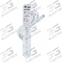 LEVITON Outlet Strip: 6 Outlets, 15 ft Cord Lg, 644 J Rated Energy, 15 A Current, White, 5-15P (MPN 53C6M-1S5). Key specifications — Brand: LEVITON; Mounting Style: Screw.