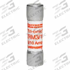 MERSEN Fuse: TRM Series, Midget, Time-Delay, 300 mA, 250 V AC, 13/32 in x 1 1/2 in, Non-Indicating (MPN TRM3/10). Key specifications — Series: TRM; Brand: MERSEN.