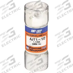 MERSEN Fuse: AJT Series, Class J, Cylindrical Body, Time-Delay, 1.5 A, 600 V AC, 500 V DC (MPN AJT1-1/2N). Key specifications — attr1287274: AJT; attr211200: MERSEN.