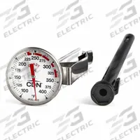 CDN Ruler Thermometer: Candy/Jelly/Deep Fryer/Food Safety/Meat/Poultry/Yeasts and Dough, Analog (MPN IRXL400). Key specifications — Accuracy: ±2 °F; Brand: CDN; Case Material: Stainless Steel; Display Type: Analog; Features: Tool on Sheath; Lens Material: Shatter Resistant Lens; NSF Certified: Yes; Thermometer Type: Candy and Deep Fry Ruler Thermometer.