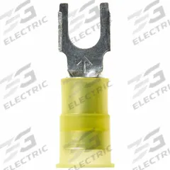 3M Fork Terminals: Yellow, Nylon, #10 Stud Size, 12 AWG – 10 AWG Wire Range, Block Fork, 600 V (MPN MNG10-10FBX). Key specifications — Barrel Style: Insulation Grip; Manufacturer Part Number: MNG10-10FBX; Brand: 3M.