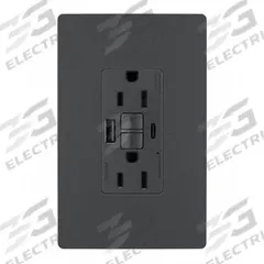 USB Receptacle: 5-15R, Graphite, 125V AC, 15 A, GFCI (MPN 1597TRUSBACGC4). Key specifications — Brand: LEGRAND.