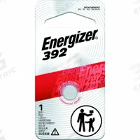ENERGIZER Button Cell Battery: 392 Battery Size, Silver Oxide, 47 mAh Capacity, 1.5V DC, 0.142 in Dp (MPN 392BPZ). Key specifications — Voltage - Batteries: 1.5V DC; Battery Chemistry: Silver Oxide; Product Type: Button Cell Battery; Battery Size: 392; Brand: ENERGIZER; Voltage - Subhead: 1.5V DC.