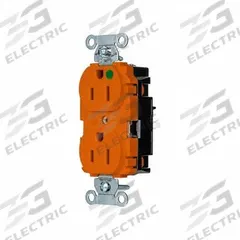 HUBBELL Receptacle: Hospital Grade, Duplex, 5-15R, Orange, 125V AC, 15 A, 2 Pole / 3 Wire (MPN 8200STO)