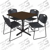 CAIN Cafe/Breakroom Table: Laminate, Walnut, 29 in Overall Ht - Max, 36 in Overall Wd, Square, Black (MPN TB3636NW44BK). Key specifications — attr1039436: CAIN; attr1039447: Black; attr1039448: Metal; attr1039806: Black; attr1039828: Walnut; attr1039829: Square; attr1039830: Laminate; attr1039831: Laminate.