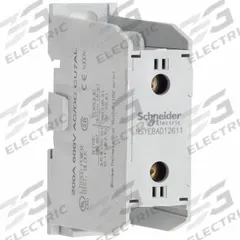 SCHNEIDER Power Distribution Block: Finger-Safe, Lug, Lug, 14 AWG – 3/0 AWG For Line Side Wire Sizes (MPN NSYEBAD12611). Key specifications — Mounting Type: DIN-Rail; Brand: SCHNEIDER; For Conductor Material: Copper.
