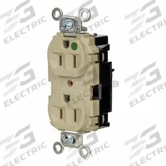 HUBBELL Receptacle: Hospital Grade, Duplex, 5-15R, Ivory, 125V AC, 15 A, 2 Pole / 3 Wire (MPN HBL8200STI)
