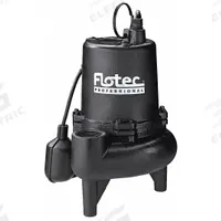 FLOTEC Sewage Ejector Pump: Cast Iron, Single Phase, 3/4 hp, 115V AC, 2 in Max. Dia. Solids, 11 A (MPN E75STVT). Key specifications — Impeller Material: Thermoplastic; Rated Voltage: 115V AC; Hazardous Location Class: Not Rated; Brand: FLOTEC; Discharge Orientation: Vertical; Switch: Piggyback Tether Float.