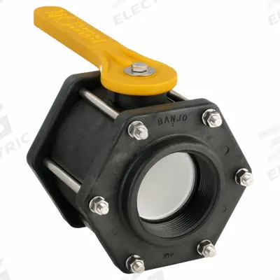 BANJO Manual Two-Way Ball Valve: 3 in, Polypropylene, Straight, FNPT x FNPT, Three-Piece - Polypropylene Ball Valves