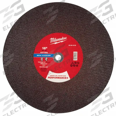 MILWAUKEE Cut-Off Wheel: Type 1, 16" x 1/8", 20 mm Arbor, Aluminum Oxide - General Purpose Cut-Off Wheels for Carbon & Stainless Steel