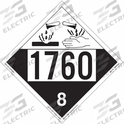 LABELMASTER Corrosive Placard: 1760, 10 3/4 in x 10 3/4 in, 10 3/4 in Label Ht, Vinyl - Class 8: Corrosive