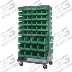 QUANTUM STORAGE SYSTEMS Mobile Louvered Floor Rack: 36 in x 24 in x 72 in, 96 Bins Included, Green (MPN QMD-36H-230240GN). Key specifications — Bin Width: (24) 8-1/4 in; Color: Gray; Caster Wheel/Configuration: (2) Swivel; Caster Wheel/Tread Material: Hard Rubber; Bin Color: Green; Bin Depth: (72) 10-7/8 in; Bin Height: (72) 5 in; Brand: QUANTUM STORAGE SYSTEMS.