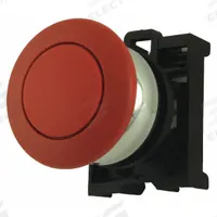 EATON Mushroom Head Push Button: Red, 22 mm Mounting Size, Metallic, Maintained (MPN M22M-DRP-R). Key specifications — Brand: EATON; Action: Maintained; Series: M22; Push Button Material Type: Metallic.