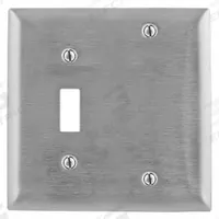 HUBBELL Wall Plate: Combo, 2 Gang, Silver, Std Size (MPN SS113). Key specifications — Brand: HUBBELL; Material: Stainless Steel.