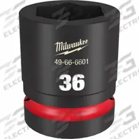 MILWAUKEE Standard Impact Socket: 1 in Drive Size, Metric, 36 mm Socket Size, 6-Point, Std, Friction (MPN 49-66-6601). Key specifications — attr1215501: MILWAUKEE; attr1215515: Black Phosphate; attr1215518: 36 mm.