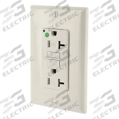 LEVITON GFI Receptacle: Hospital Grade Fed. Spec., Decorator Duplex, 5-20R, Light Almond, GFCI, 20 A (MPN GFTR2-HGT)