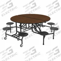PALMER HAMILTON Cafeteria Stool Table: Montana Walnut, Stool Seat, 29 in Overall Ht, Circle, Black (MPN 59T122960RD-S8MWTB). Key specifications — Tabletop Structural Material: Industrial Grade High Pressure Laminate with Particleboard Core; Tabletop Surface Material: Laminate.