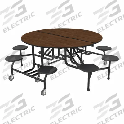 PALMER HAMILTON Cafeteria Stool Table: Montana Walnut, Stool Seat, 29 in Overall Ht, Circle - Bi-Fold Cafeteria Tables