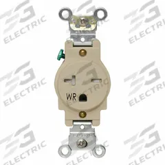 LEVITON Single Receptacle Outlet: Single, 6-20, Ivory, 250V AC, 20 A, 2 Pole / 3 Wire (MPN W5461-T0I)