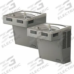 ELKAY Bi-Level Drinking Fountain: On-Wall, 27 in Ht, Front Pushbar/Side Pushbar, 8 gph @ 50°F, Gray (MPN EMABFTL8LC). Key specifications — Housing Color: Gray; Brand: ELKAY; Housing Material: Stainless Steel; Housing Finish: Vinyl Clad; Chilling Capacity: 8 gph @ 50°F.