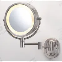 SEE ALL Makeup Mirror: Round, Glass, 13 in Overall Ht, 10 in Overall Wd, 4 in Overall Dp, Wall, 5X (MPN HLNSA895D). Key specifications — Brand: SEE ALL INDUSTRIES; Frame Material: Metal; Frame Finish: Nickel; Frame Color: Silver; Lighting Location: Front; Mirror Edge Style: Polished Edge; Lighted: Yes.