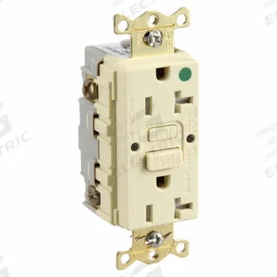 HUBBELL GFCI Receptacle: Hospital Grade, Duplex, 5-20R, Ivory, GFCI, 125V AC, 20 A - General Purpose Receptacles
