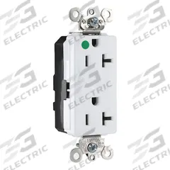 LEVITON Receptacle: Hospital Grade, Decorator Duplex, 5-20R, White, 125V AC, 20 A, 2 Pole / 3 Wire (MPN M1636-ILW)