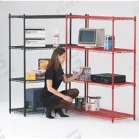 APPROVED VENDOR Wire Shelving Unit: 36 in x 18 in x 68 in, Dry/Wet, Split Sleeve, 4 Shelves, Black (MPN CC1836BL-SR). Key specifications — Color: Black; Finish: Epoxy Coated; Recommended Environment: Dry; Number Of Shelves: 4; Caster Wheel/Configuration: (2) Swivel; Material: Steel; Caster Wheel/Tread Material: Rubber; Brand: APPROVED VENDOR.