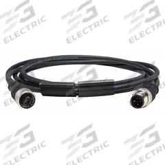 Cordset: M12 Male Straight X M12 Female Straight, 4 Pins, Black, PUR, 2 m Cable Lg, 22 AWG Wire Size (MPN XZCR1511041C2). Key specifications — Cable Jacket Color: Black; End 1 Gender: Male; End 1 Mounting Orientation: Straight; End 2 Gender: Female; End 2 Mounting Orientation: Straight; End 2 Connection Type: M12; IP Rating: IP69K; Brand: TELEMECANIQUE SENSORS.