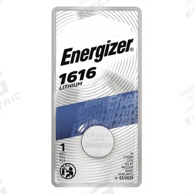 ENERGIZER Coin Cell Battery: 1616 Battery Size, Lithium / Manganese Dioxide, 60 mAh Capacity - Disposable Coin & Button Batteries