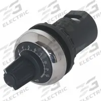 EATON Potentiometer: 22 mm Panel Mounting Size, 4,700 ohm Max Resist Rating, Series M22 (MPN M22-R4K7). Key specifications — Manufacturer Part Number: M22-R4K7; Series: M22; Brand: EATON; Includes Dial Plate: Dial Plate Included; Knob Style: Standard; Bezel Style: Non-Metallic (Silver).