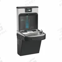 ELKAY Drinking Fountain with Bottle Filler: On-Wall, 8 gph @ 50°F, Stainless Steel, Black (MPN LZS8WSMP-PF). Key specifications — Brand: ELKAY; Housing Material: Stainless Steel; Filter Access: Bottom Panel Access; Housing Finish: Midnight Black; Chilling Capacity: 8 gph @ 50°F; Housing Color: Black.