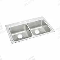 JUST MANUFACTURING Bowl Drop-In Sink: 33 in Overall Lg, 22 in Overall Wd, 6 in Bowl Dp, 2 Bowls (MPN DLADA2233A604-J). Key specifications — Brand: JUST MANUFACTURING; Color Family: Silver/Gray.