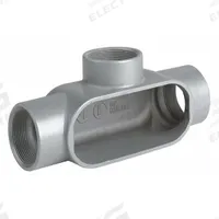 Conduit Outlet Body: Iron, 2 1/2 in Trade Size, T Body, 134 cu in Body Capacity, Threaded Hub (MPN T77). Key specifications — Finish: Powder Coated; Includes: Set Screw Hubs; For Use With: IMC; Brand: HUBBELL KILLARK; Hub Style: Threaded; Mfr. Series: Duraloy 7.