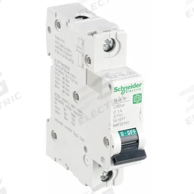 SCHNEIDER Supplementary Protector: 1 A Amps, 60V DC, 14kA at 120/240V AC, Screw Clamp - C-Curve, 1-Pole UL1077 DIN Rail-Mount Supplementary Protectors